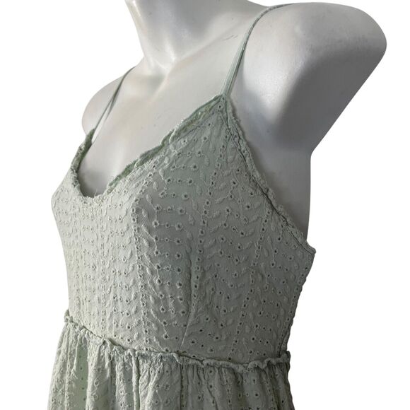 Sim & Sam Babydoll Pastel Green Eyelet Y2K Embroidered Cotton Dress Womens L - Picture 10 of 16